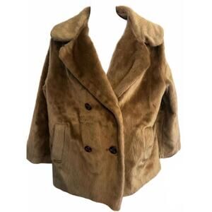 Vintage Beige Fur Coat Double-Breasted 26.5″ Length